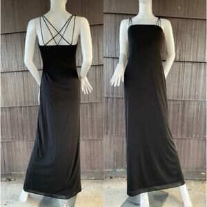 🔥Vintage 90s Y2K Laundry By Shelli Segal Zigzag Straps Black Maxi Sheath Dress